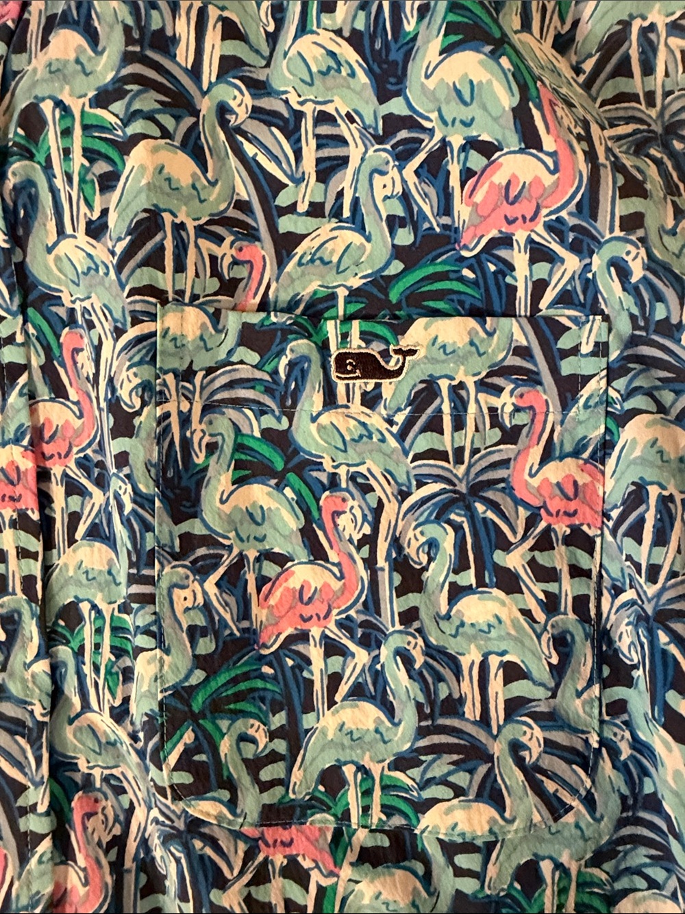 Vineyard Vines Men's Short-Sleeve Tropical Print Shirt - Blue with Pink Flamingo
